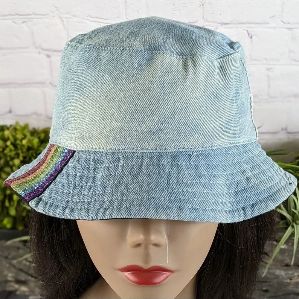 Rainbow Reversable Denim/Black Bucket Hat